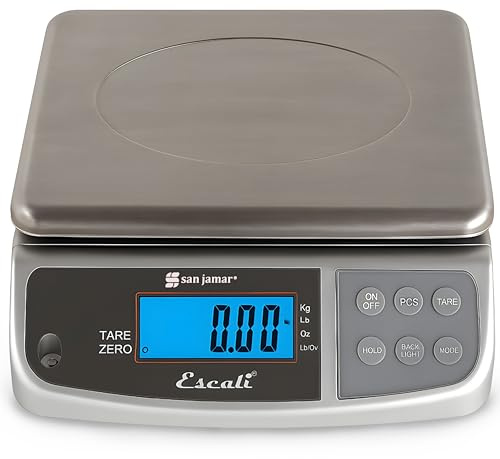 San Jamar Escali Promzr M-Series Digital Scale with Display Hold for Kitchens and Restaurants, Metal, 33 Pound, Silver