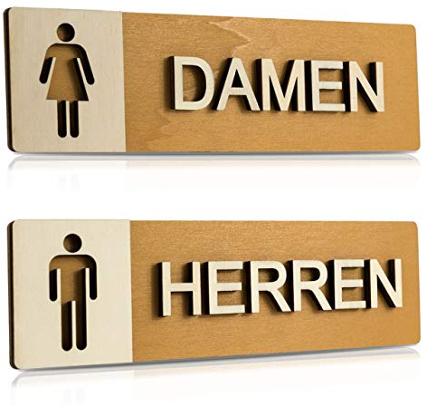 WC Schild Echtholz Holz Edel Piktogramme Toilette Toilettenschilder Türschild Damen Herren (Damen + Herren)