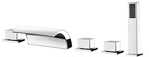 SHIOUCY Accessoire de baignoire élégant en laiton avec robinet cascade 5 trous + douchette