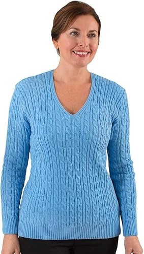 Fashion Friendly Ladies V-Neck Cable Knit Jumper | 8 Available