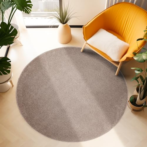 SIMPEX Teppich Rund 120 cm Beige, Kurzflor, Einfarbig, Modernes Design, Pflegeleicht, rutschfest, Weicher Bodenteppich für Wohnzimmer, Schlafzimmer, Esszimmer