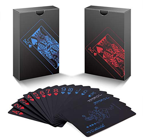 zidwzidwei Spielkarten 2 Kartendecks, Einzigartig kühles Schwarzes Poker Wasserdichtes PVC Plastik Spielkarten, Premium Kartendeck Standardgröße für das Geschenkpartyspiel (Rot und Blau)