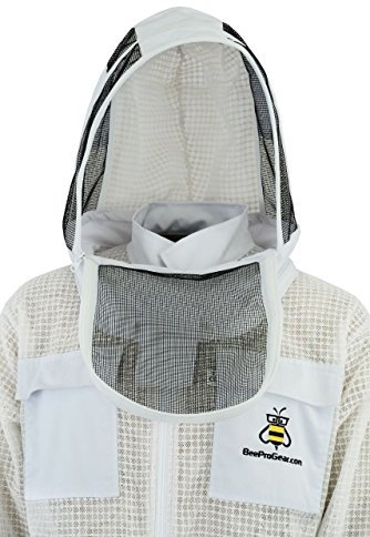 FVJG Unisex Bienenschutzjacke, 3 Schichten, ultra-belüftet, schützende Imkerjacke, Bienenanzug, Zaunschleier, Astronauten-Stil, Jacke, nur mit kostenlosen Handschuhen, Weiß, weiß, XL