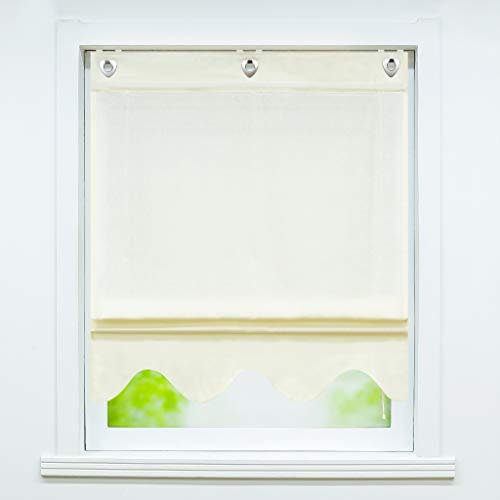 Joyswahl Voile Ösenrollo Raffrollo in Leinenoptik mit Wellen-Abschluss »Alexa« Schals Fenster Gardine mit Hakenaufhängung, ohne Bohren BxH 120x140cm Beige 1 Stück