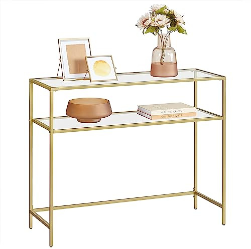 VASAGLE 39.4 Inchs Console Sofa Table, Tempered Glass, 2 Shelves