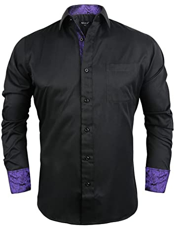 Alizeal Mens Business Slim Fit Dress Shirt Long Sleeve Patchwork Button Closure Shirt