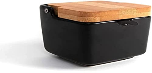 d'casa Sucrier Cuisine, avec Couvercle, Original, Céramique Noir, avec Cuillère Doseuse 16 cm, Sucres Design Céramique Modernes