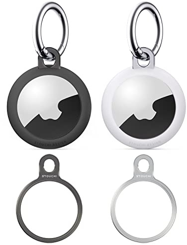Stouchi Paquete de 2 llaveros Airtag con Estuche de TPU Estuche Protector Air Tag de Acero Inoxidable Soporte Seguro Diseño Minimalista Resistente a los rasguños Compatible 2021 AirTags para Llaves