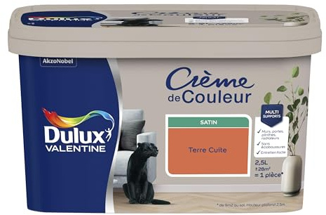 Dulux Valentine Crème de Couleur - Peinture multi-supports intérieure - Satin Terre Cuite 2,5 L