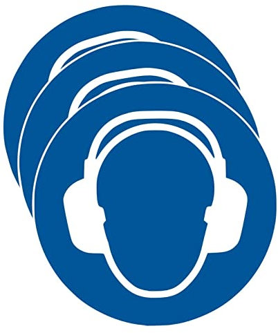 3 Stück – Aufkleber Gebotszeichen „Gehörschutz benutzen“ Symbol Schild Folie selbstklebend ISO 7010 | Ø20cm in Germany