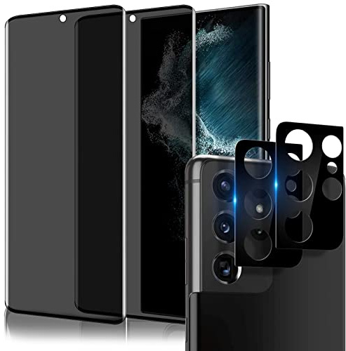 IBETEK 2 Stück Schutzfolie für Samsung Galaxy S22 Ultra 5G Sichtschutz Panzerglasfolie Anti-Spy mit 2 Stück Kamera Schutzfolie,Dunkel Folie Blickschutzfolie Displayschutzfolie