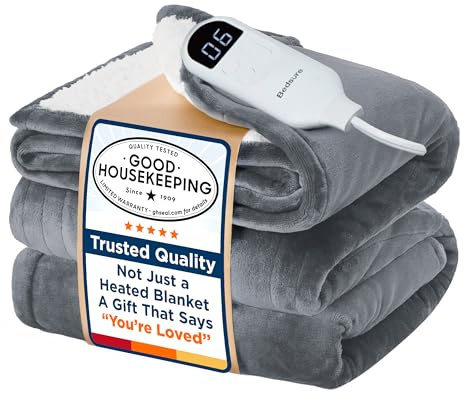 Bedsure Electric Blanket Twin with Preheat Function - Soft Flannel Heated Blanket Twin Size, Fast Heating with 6 Time Settings (Up to 10H) & 6 Heat Settings, Gifts for Grandma (62x84 inches, Grey)