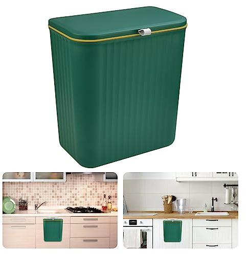 SCHYIDA Cubo de Basura Colgante para Cocina de 9 L Cubo de Basura Pequeño con Tapa de Doble Apertura Contenedor de Basura para Cocina de Plástico para Colgar en Puerta Armario, 26,5 x 16 x 29 cm