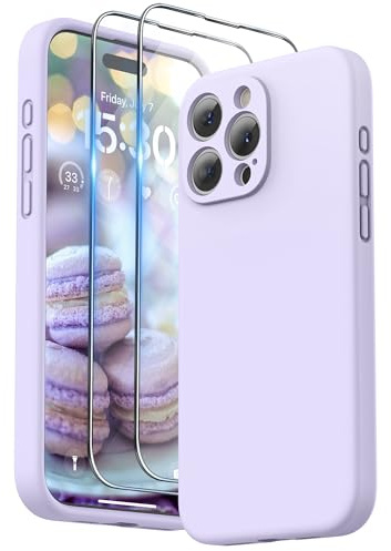 SURPHY für iPhone 15 Pro Max Hülle Silikon mit Band & Displayschutzfolie 6,7 2023, Handyhülle iPhone 15 Pro Max Case mit Kameraschutz, iPhone 15 Pro Max Schutzhülle, Flieder | mit Kameraschutz Stoßfeste Handyhülle für iPhone 15 Pro Max Case Schutzhülle 6,7 mit Erhöhter Randschutz