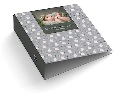 Ringordner | Ordner für Kinder | personalisiert mit Foto + Name + Wunschtext | Vogel | Story of you | Mit Griffloch | für DIN A4 | 7,4 cm breit | Geburt | Baby | Liebe