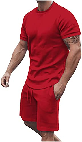 NUSGEAR 2026 Chándal Hombre Traje Hombre 2pc Camiseta manga corta y pantalones corto colore sólido Completo Deportivo Fitness Jogging Gym Conjunto Verano Basic Moda Causal Cómodo Chándal