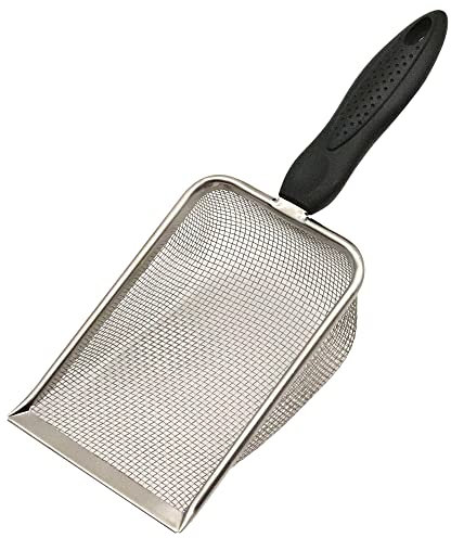hisunfarm Reptile Sand Scoop Shovel Sifter 10.6 Inch Amphibious Aquarium Litter Cleaner Scooper Fine Mesh Metal Substrate for Gecko Lizard Spider Snake Tortoise, Stainless Steel