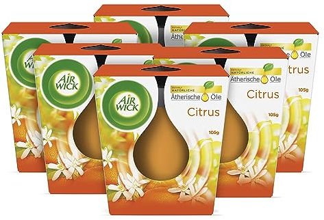 Air Wick Wohlfühl-Duftkerze im Glas – Duft: Citrus – Enthält natürliche ätherische Öle – 6 x 105 g Duftkerzenset