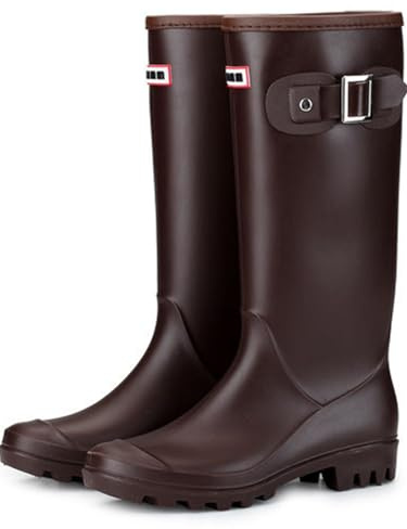 Lvptsh Stivali da Pioggia Donna Stivali Gomma Comode Impermeabile Stivali da Giardino Scarpe Pioggia Antiscivolo Stivaletti Pioggia,Brown,EU37