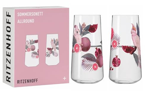 Ritzenhoff 6151002 Vaso universal 600 ml - Juego de 2 - Serie Sommersonett, motivo cacatúa - Made in Germany