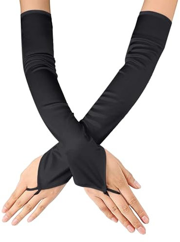 1 Paar Fingerlose Handschuhe Lange Satin Handschuhe Abendhandschuhe Langarm Handschuhe Cosplay Handschuhe Über-Ellenbogen-Handschuhe lange Opernhandschuhe für Damen Hochzeitskleid (Black, One Size)