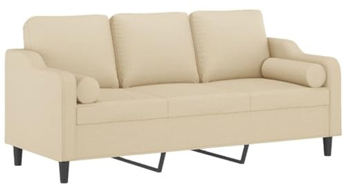 vidaXL Sofa 3 Sitzer, Couch mit Zierkissen, Liegesofa für Wohnzimmer, Polstersofa Sessel Relaxsofa Loungesofa Relaxcouch, Creme Stoff