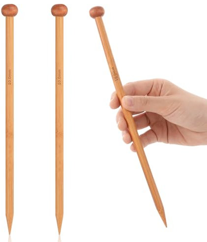 2 ferri da maglia in bambù lunghi 25,4 cm, per principianti, calzini, sciarpe, lavori a maglia e uncinetto fai da te, 9 mm