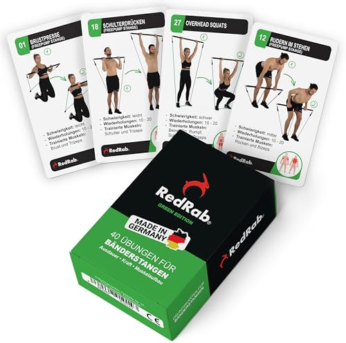 RED RAB Edelstahl Fitness Stange & Fitnessbänder Set für Widerstandsbänder Krafttraining Zuhause, Smart Workout Bar & Resistance Bands, Home Gym Komplettset & Trainingsbänder, Kraftstation Ersatz
