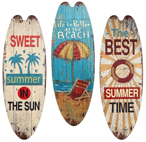 Litinliv 3 Stück Holz Surfbrett Wanddeko,Aufhängen Surfbrett Plakette Schild,Surfbrett Wandhänge Schild Sommer,für Bar Zuhause Wand Terassendeko