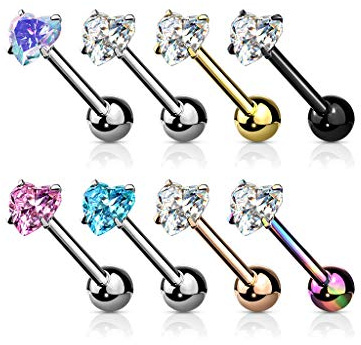 beyoutifulthings Zungen-piercing Herz-Zirkonia 6-mm Silber Gold Roségold Universal-Piercing Chirurgenstahl Barbell-s Stab-länge 16-mm