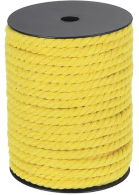 sourcing map Cotton Rope 3 Strand Twisted Braided Rope Cord, Yellow 8mm x 131ft Craft for Wall Hanging, Plant Hanger, Knitting, Macrame Knotting