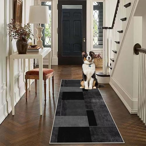 Laegnfho Läufer Teppich Flur Lang 90 x 160 cm Waschbar Küchenteppich rutschfest Teppich Läufer für Wohnzimmer Korridor Schlafzimmer Büro Esszimmer Flurläufer Schmutzfangmatte Anpassbar Meterware