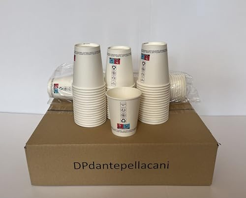 50 Bicchieri in Carta per acqua capacità 240ml / 250 ml Colore Bianco biodegradabili cartoncino Bicchiere Cartoncino 8oz ( anche per bibite fredde , cappuccino , caffé americano ,tisane calde)