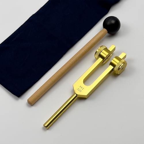 528 Hz MI beschwerte Solfeggio Stimmgabel mit Carry & Stiker, Gold | Höhere Oktave mit kürzerer Resonanz, aber erhöhter Stärke und Amplitude, Liebesfrequenz 528 Hz, Klangheilung