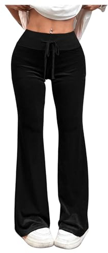 SHENHE Women's Velvet Flared Yoga Pants Low Rise Drawstring Lounge Workout Pants Black Small
