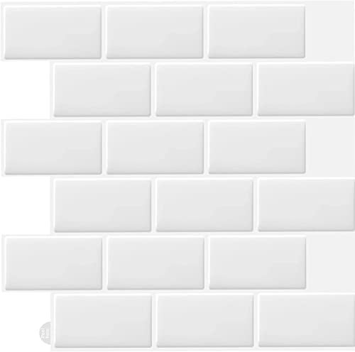 DEWOO 20-Sheet White Peel and Stick on Wall Tiles,Self Adhesive Splashback Metro Subway for Kitchen Bathroom, (12x 12)