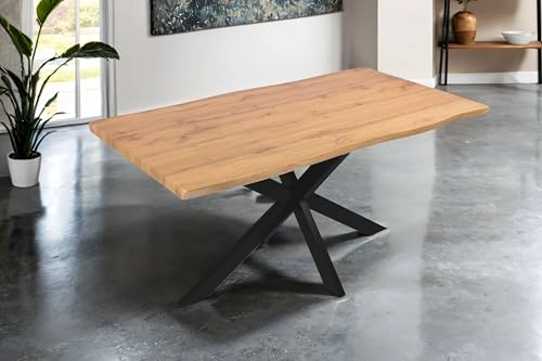 SAM Esstisch Josy 160x85 cm Holz Wildeiche-Optik Spider-Gestell schwarz | 40 mm Tischplatte mit Baumkante, Metallgestell, Tisch für Esszimmer & Küche