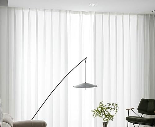 BCughia Durchsichtige Vorhänge Transparent, Gardinen Einfarbig Vorhänge Wohnzimmer Modern 2er Set H 147 x B 107 cm, Weiß