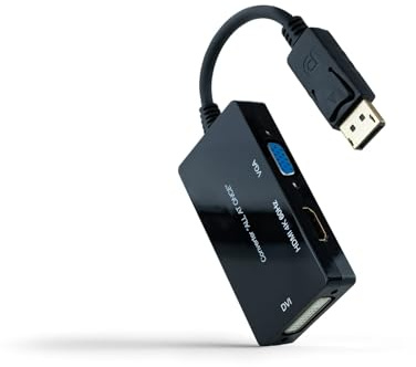 Blendend Conversor Multifuncional DP a HDMI, DVI y VGA en Color Negro, con una Longitud de 20 cm, Ideal para conectar Distintos Dispositivos de visualización.