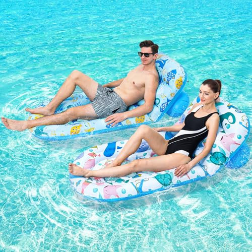 2 Pack Pool Floats Lounger, Instaywell Pool Floats Adult with Adjustable Backrest, Pool Rafts Floaties Water Hammock Tanning Floating Pool Party Toys for Swimming Pool Summertime Beach Outdoor