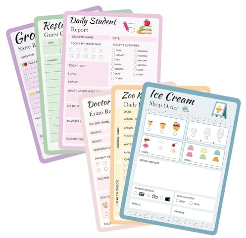 Confezione da 6 quaderni per il tempo di gioco, relazione del medico, lista della spesa, lista di controllo degli ospiti del ristorante, blocco note, gioco di ruolo fantasioso, 40 fogli/confezione