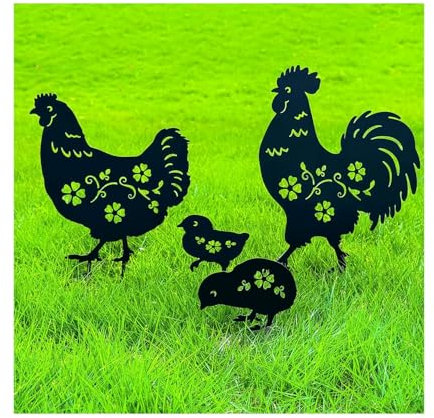 Garden Statues Quirky Black Metal Chicken Garden Statue – Outdoor Sculpture to Make Your Garden Cluck-tastic! Fun Garden Statues for Outside, Unique Garden Sculptures & Statues Yard Ornaments Decor