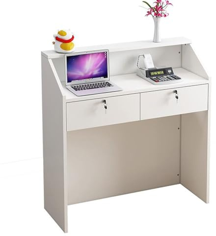 Descrito De Recepción Con Mostrador, Escritorio De Mostrador Delantero Pequeño Con Cajero Simple Con 1/2 Cajón Cerrable, Recepción De Madera De 80 Cm, Para La Oficina De Pago Del Lobby De Salón