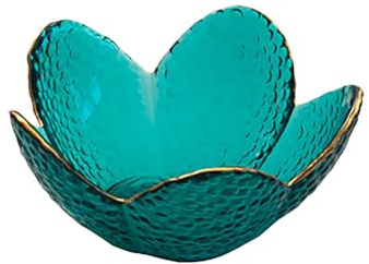 FSSTUD Glass Flower Shaped Ring Dish Small Crystal Jewelry Tray Cute Earring Dish Bowl Aesthetic Trinket Tray Dish Bathroom Necklace Bowl Decorative Jewelry Plate Bowl with Golden Edge Lake Green