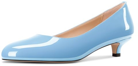 Aachcol Womens Round Toe Kitten Heel Pumps Slip-on Low Heel Office Dress Shoes 1.4 Inches Heels Sky Blue 11.5 M US