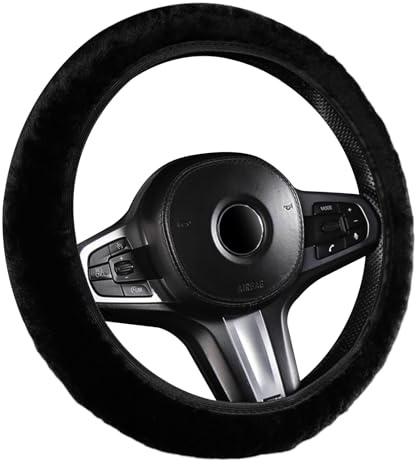 Geoyien 1 Stück Auto Lenkradbezug Plüsch, Frau Lenkradheizung, Universelle Lenkradbezug Winter, für Auto Zubehör Interieur (Schwarz)