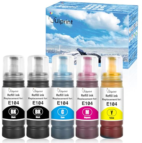 Uiprint 104 inchiostro Multipack Compatibile per Epson ET-1810 ET-2710 ET-2720 ET-2810 ET-2811 ET-2812 ET-2814 ET-2815 ET-2820 ET-2821 ET-2825 ET-2826 ET-4700 ET-4800(5-Pack,2BK/C/M/Y)
