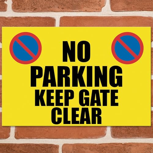 No Parking, KEEP GATE CLEAR (Yellow) Metal Signs Warning Car Parking, Plaque Metal Bar Signs Father's Day Indoor/Outdoor Garden Garage Vintage Retro Wall Plaque Man Cave Vintage Retro UK 20cm x 15cm