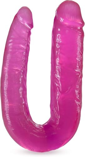 Eden 18 Double Sided Dildo – Flexible Dual Ended Realistic Long Dildo for Women, Men & Couples – Thick & Thin Ends for Double Penetration, Vaginal & Anal Play Toys– Soft Curved U-Shaped Dong – Pink