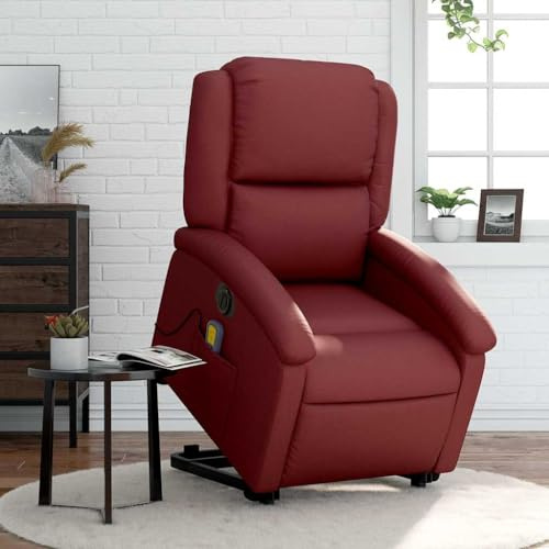 Mimdixy Sillón de masaje para televisión, sillón de masaje con ayuda para levantarse, eléctrico, color rojo vino, piel sintética para casa, hoteles, salones, oficinas